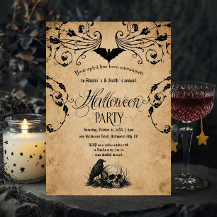 Invitation de fête d'Halloween vintage Corbeau g