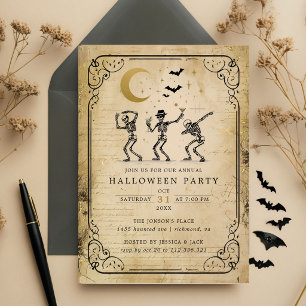Invitation de fête d'Halloween vintage Squelette d