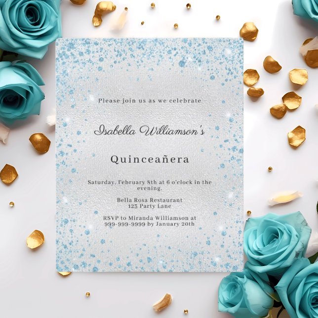 Invitation de fête d'hiver argentée et bleue pour  (Créateur téléchargé)