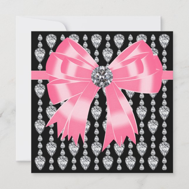 Invitation de fête Diamonds Rose Noir Modèle (Devant)