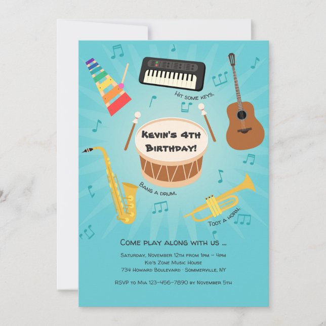Invitation de fête d'instruments de musique pour e (Devant)