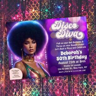 Invitation de fête Disco Diva 70's