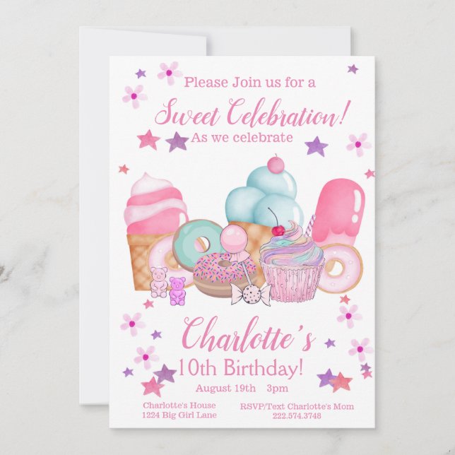 Invitation de fête douce, Anniversaire modifiable (Devant)
