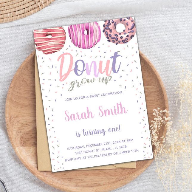 Invitation de fête douce Pastel modifiable (Pink Light Donut Birthday Invitations)