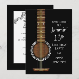 Invitation de fête du 13e anniversaire, guitare ac