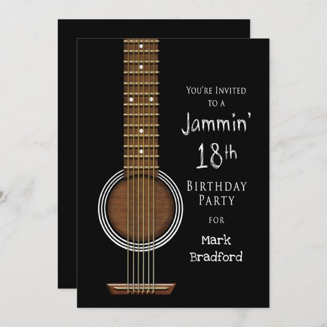 Invitation de fête du 16e anniversaire, guitare ac (Devant / Derrière)