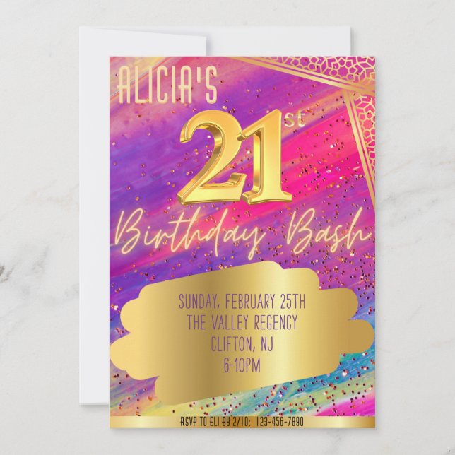 Invitation de fête du 21e anniversaire (Devant)