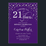 Invitation de fête du 21e anniversaire - Silver Pu<br><div class="desc">Invitation de fête du 21e anniversaire. Design élégant avec fausse parties scintillant argent et violet. Salutations à 21 ans ! Message-moi si vous avez besoin d'une personnalisation plus poussée.</div>