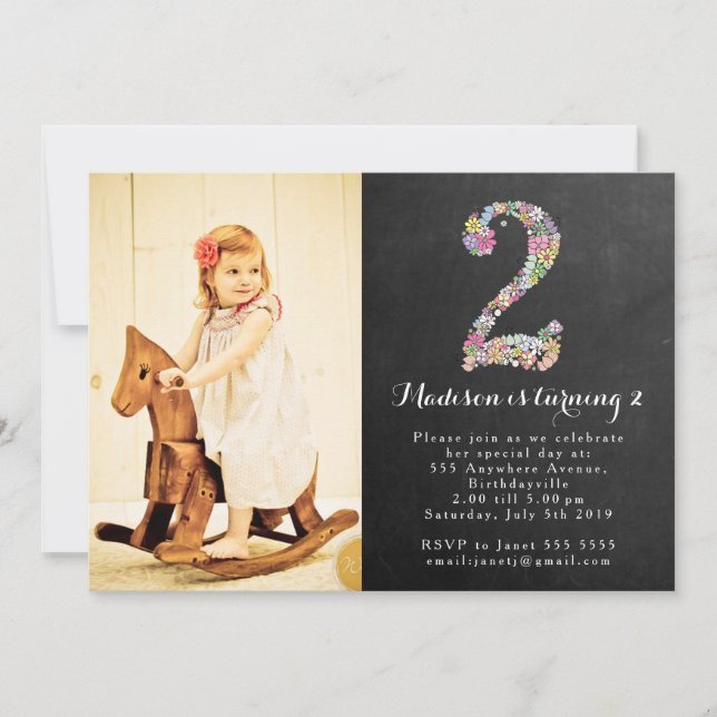Invitation de fête du 2e anniversaire des filles d (Devant)