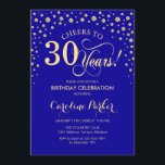Invitation de fête du 30e anniversaire - Blue Gold<br><div class="desc">Invitation de fête du 30e anniversaire. Design élégant avec parties scintillant en or et bleu roi. Bravo à 30 ans ! Message-moi si vous avez besoin d'une personnalisation plus poussée.</div>