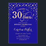 Invitation de fête du 30e anniversaire - Blue Gold<br><div class="desc">Invitation de fête du 30e anniversaire. Design élégant avec parties scintillant en or et bleu roi. Bravo à 30 ans ! Message-moi si vous avez besoin d'une personnalisation plus poussée.</div>