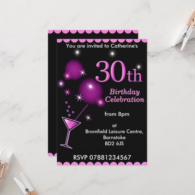 Invitation de fête du 30e anniversaire - Cocktail  (Devant/Arrière en situation)