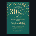 Invitation de fête du 30e anniversaire - Gold vert<br><div class="desc">Invitation de fête du 30e anniversaire. Design élégant avec fausse parties scintillant or et vert. Bravo à 30 ans ! Message-moi si vous avez besoin d'une personnalisation plus poussée.</div>
