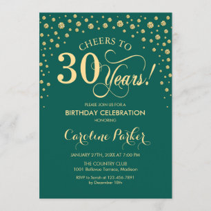 Invitation de fête du 30e anniversaire - Gold vert