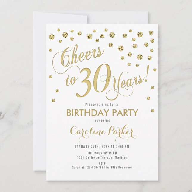 Invitation de fête du 30e anniversaire - Gold Whit (Devant)
