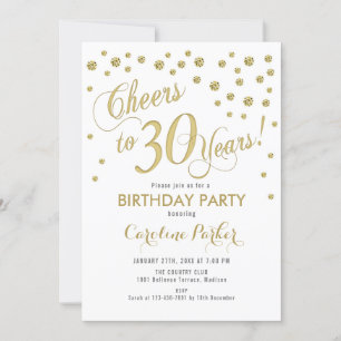 Invitation de fête du 30e anniversaire - Gold Whit