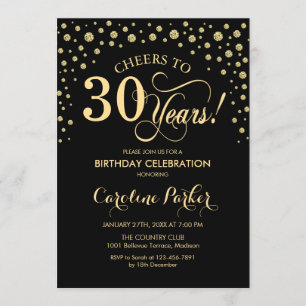 Invitation de fête du 30e anniversaire - Noir d'or