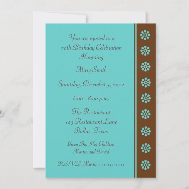 Invitation de fête du 70e anniversaire Aqua et Bro (Devant)