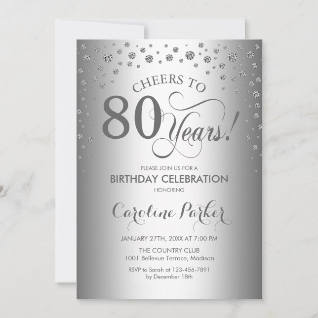 Invitation de fête du 80e anniversaire - Argent (Devant)