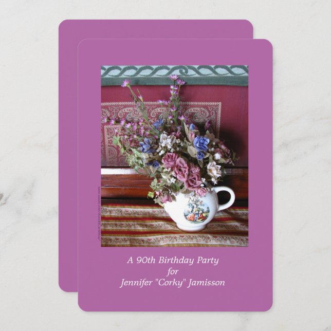 Invitation de fête du 90e anniversaire, Fleurs en  (Devant / Derrière)