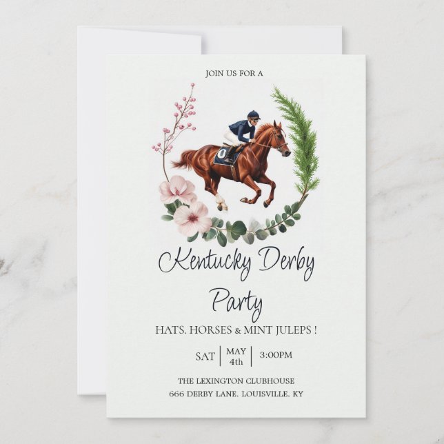 Invitation de fête du Derby du Kentucky Fleur Hors (Devant)