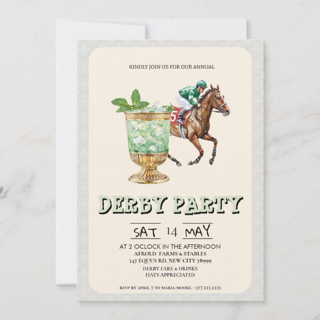 Invitation de fête du Derby du Kentucky Mint Julep (Devant)