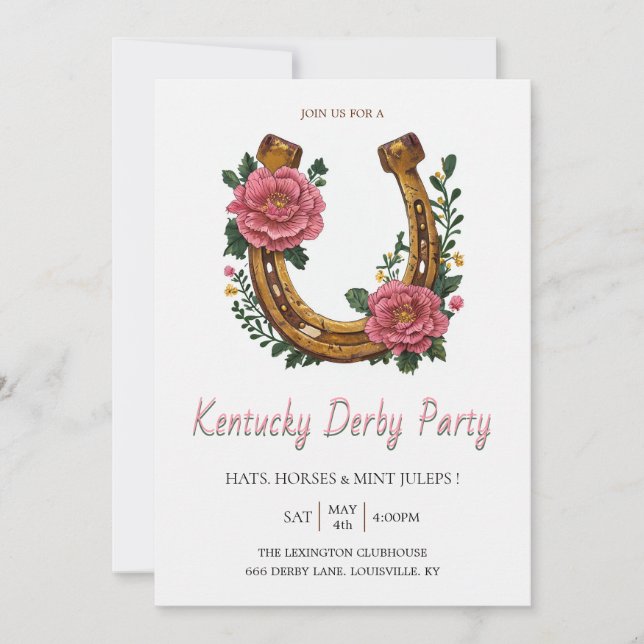 Invitation de fête du Kentucky Derby Fer à Cheval  (Devant)