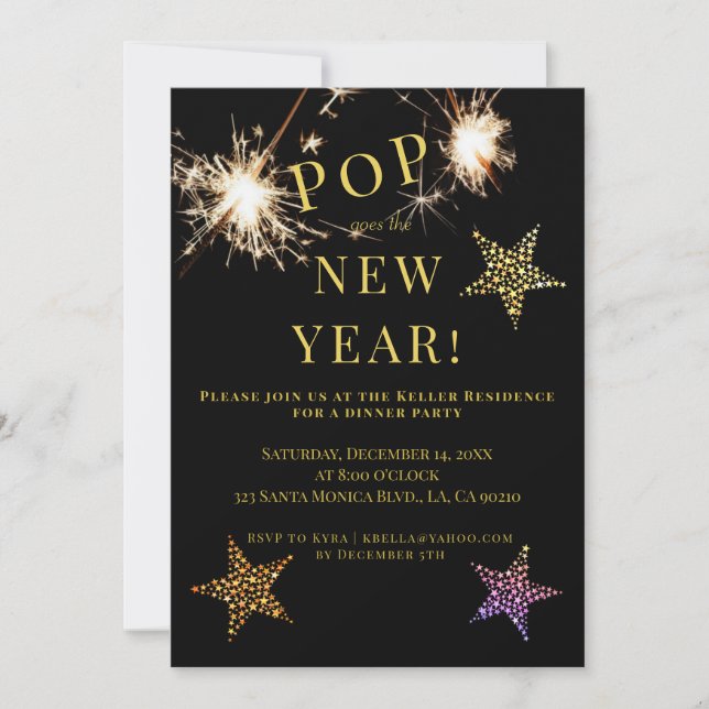 Invitation de fête du Nouvel An avec Étoiles Étinc (Devant)