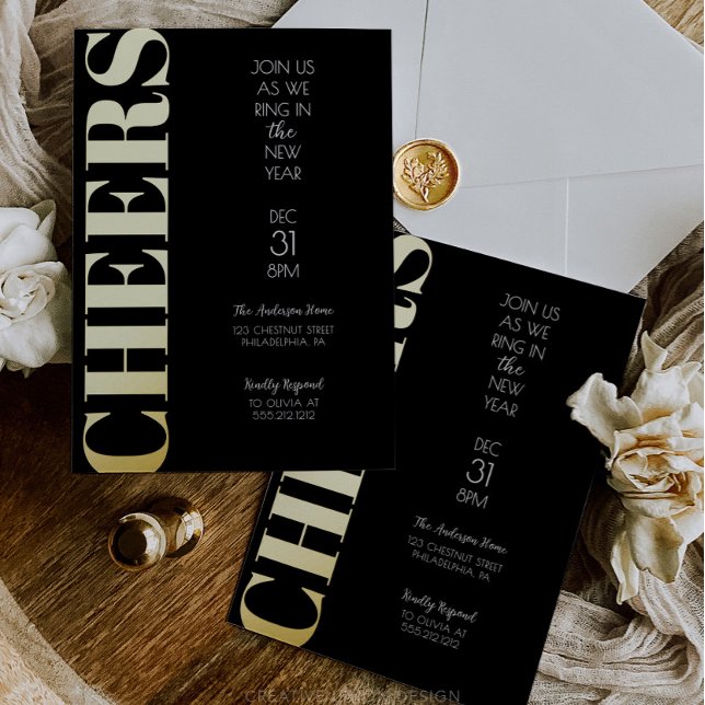 Invitation de fête du Nouvel An avec feuille d'or (New Year's Eve Party Invite)