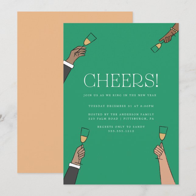 Invitation de fête du Nouvel An avec toast au Cham (Devant / Derrière)
