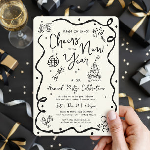 Invitation de fête du Nouvel An dessinée à la main