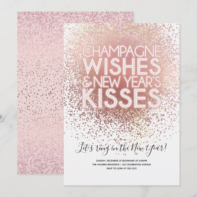 Invitation de fête du Nouvel An en or rose (Devant / Derrière)