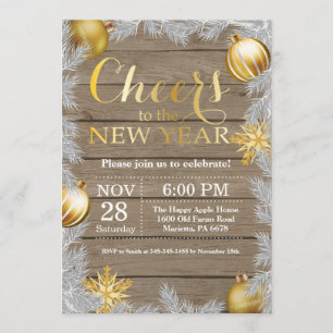 Invitation de fête du Nouvel An en Or Rustique