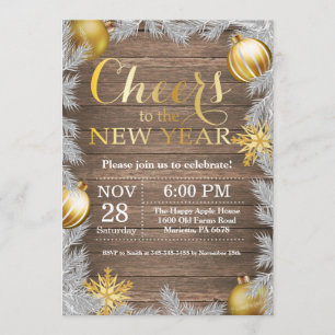Invitation de fête du Nouvel An en Or Rustique