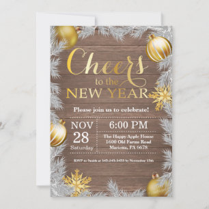 Invitation de fête du Nouvel An en Or Rustique