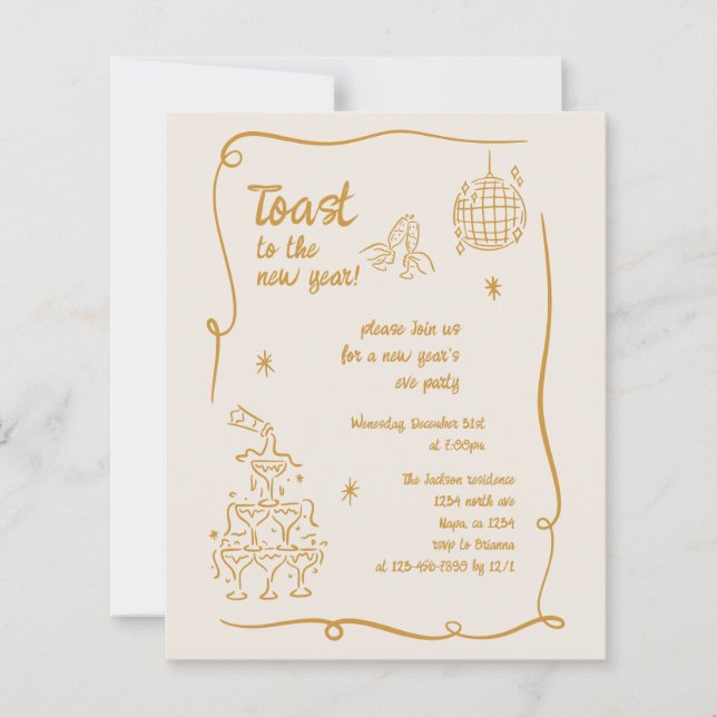 Invitation de fête du Nouvel An illustrée à la mai (Devant)