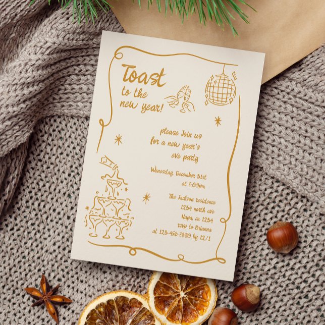 Invitation de fête du Nouvel An illustrée en or de (Créateur téléchargé)