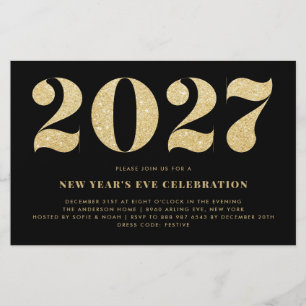 Invitation de fête du Nouvel An noir avec paillett