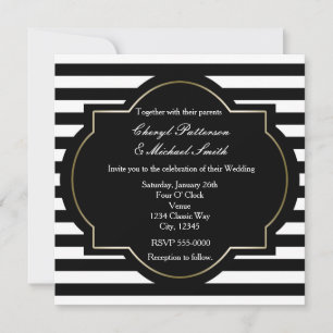 Invitation de fête élégante à rayures noires, blan