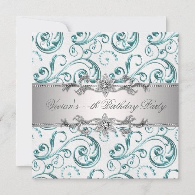 Invitation de fête élégante argentée et bleue pour (Devant)