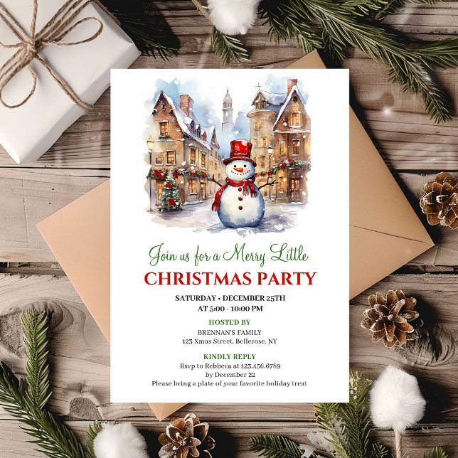 Invitation de fête élégante avec scène de Noël à l (Elegant watercolor Christmas scene party invite)