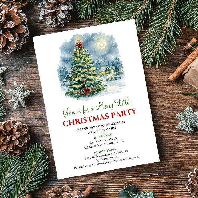 Invitation de fête élégante de vacances de Noël à  (Elegant Holiday Scene Watercolor Party Invitation)