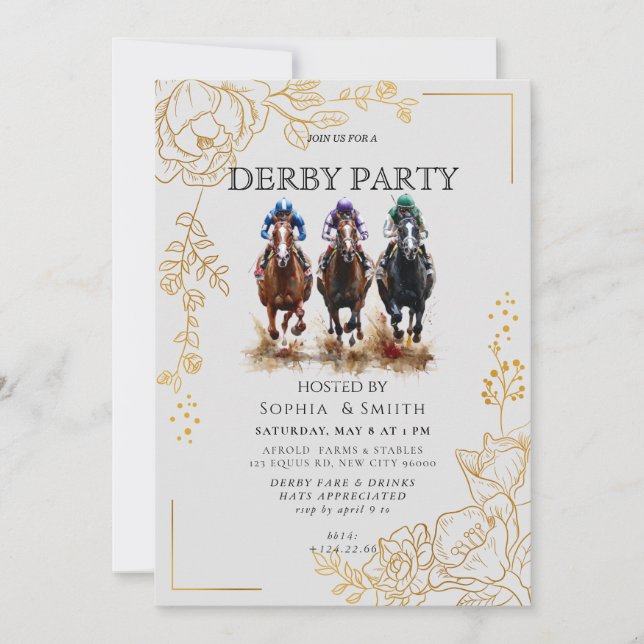 Invitation de fête élégante Derby Triple Cheval Fl (Devant)