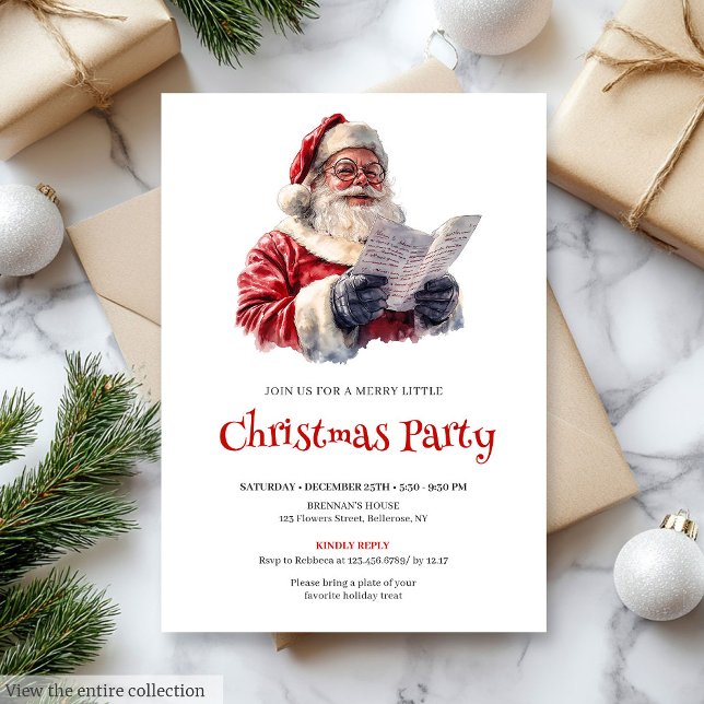 Invitation de fête élégante et moderne de Noël ave (Stylish Santa Modern Festive Holiday Invitation)