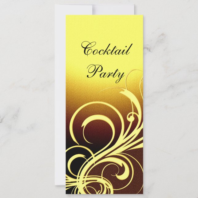 Invitation de fête élégante jaune or marron floral (Devant)