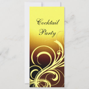 Invitation de fête élégante jaune or marron floral