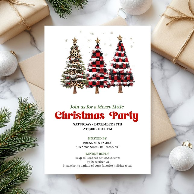 Invitation de fête élégante pour un arbre de Noël  (Elegant buffalo plaid Christmas tree party invite

)