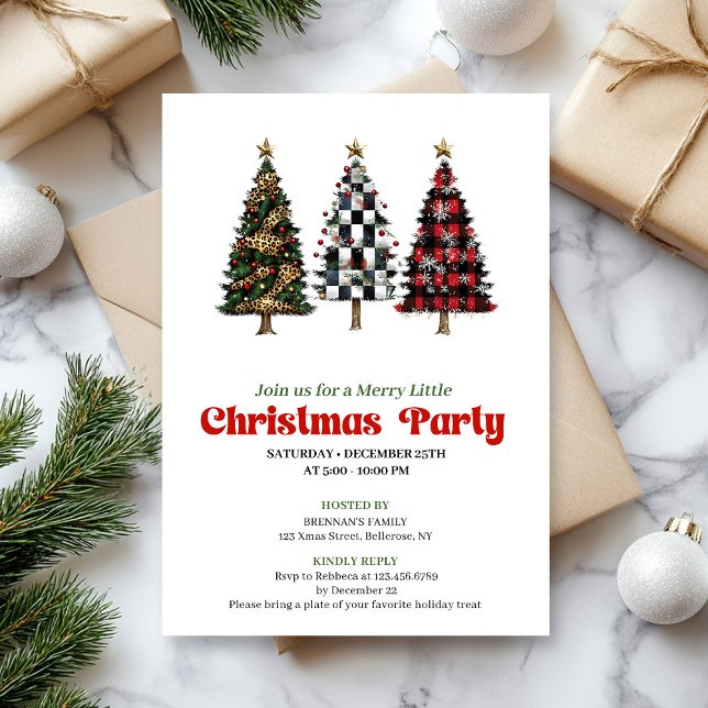 Invitation de fête élégante pour un arbre de Noël  (Elegant buffalo plaid Christmas tree party invite)