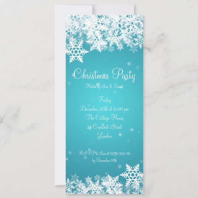 Invitation de fête Élégante Snowflakes hiver Bleu (Devant)