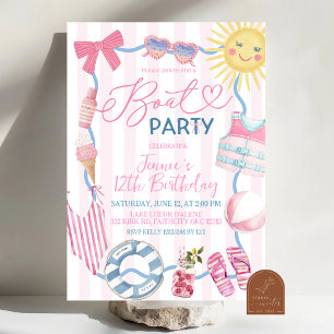 Invitation de fête en bateau pour fille avec nœud